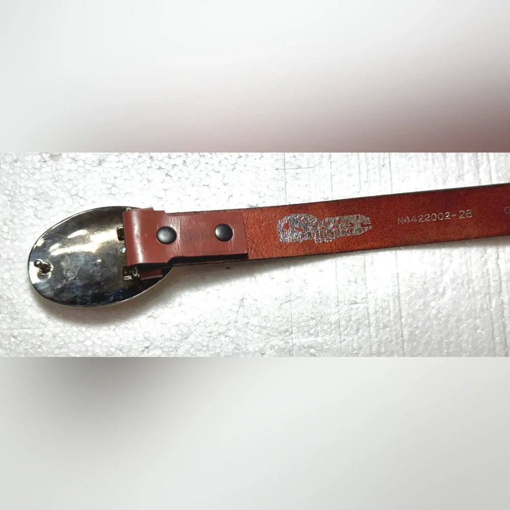 Western Men's Brown Leather Belt with Ornate Silver Buckle Embellished